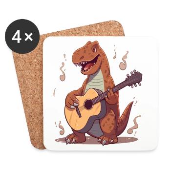 Dinosaure avec guitare pour musiciens - Dessous de verre (lot de 4) - blanc - Devant