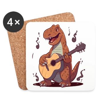 Dinosaure avec guitare pour musiciens - Dessous de verre (lot de 4) - blanc - Devant