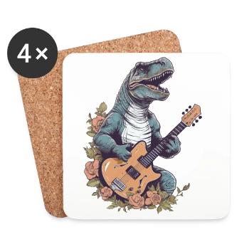 Dinosaure avec guitare pour musiciens - Dessous de verre (lot de 4) - blanc - Devant