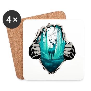 Deer and forest under the shirt - Coasters (set of 4) - white - Front