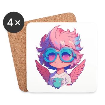 Petit ange mignon avec des lunettes - Dessous de verre (lot de 4) - blanc - Devant