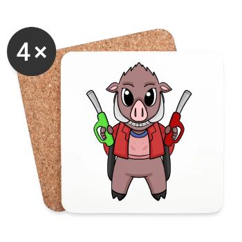 Gas station attendant wild boar gas station - Coasters (set of 4) - white - Front