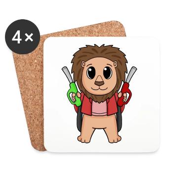Gas station attendant Löwe petrol station - Coasters (set of 4) - white - Front