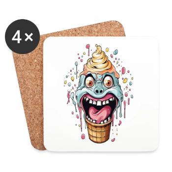 Humorvoller Eiswaffel-Monster-Design - Untersetzer (4er-Set) - Weiß - Vorne
