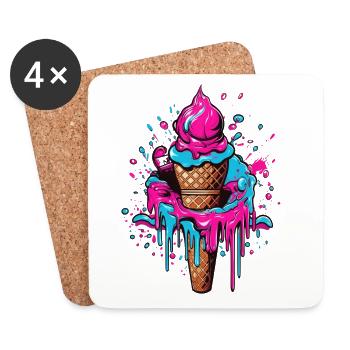 Neon EisCreme Geschenk für Trendliebhaber - Untersetzer (4er-Set) - Weiß - Vorne