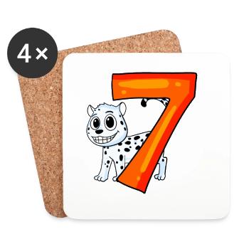 7th Birthday Motif Snow Leopard - Seven Years - Coasters (set of 4) - white - Front