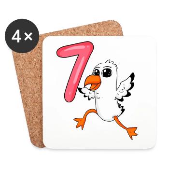 7th birthday motif seagull - seven years - Coasters (set of 4) - white - Front