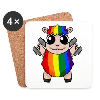Regenbogen Schaf mit Hanteln - LGBT Schaf Niedlich - Untersetzer (4er-Set) - Weiß - Vorne