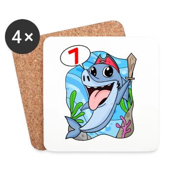7th Birthday Motif Shark Pirate - Seven Years - Coasters (set of 4) - white - Front