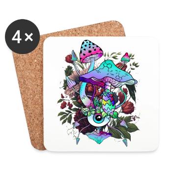 Magic Mushroom Psychedelic Pilz Augen Kunst - Untersetzer (4er-Set) - Weiß - Vorne