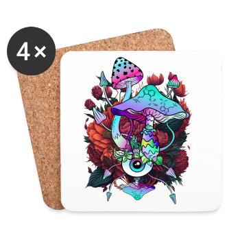 Blumen Pilze Augen psychedelische Pilzkunst - Untersetzer (4er-Set) - Weiß - Vorne