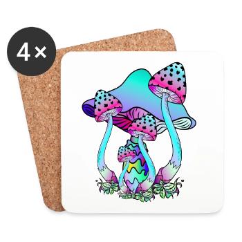 Champignons colorés aux couleurs néon - Dessous de verre (lot de 4) - blanc - Devant