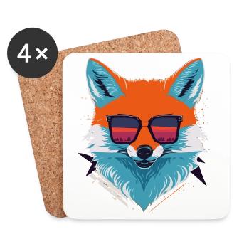Sournois et élégant: T-shirt rétro agressif Fox - Dessous de verre (lot de 4) - blanc - Devant