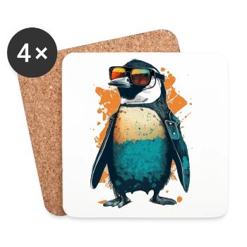 Cooler Pinguin mit Sonnenbrille und Jacke - Untersetzer (4er-Set) - Weiß - Vorne