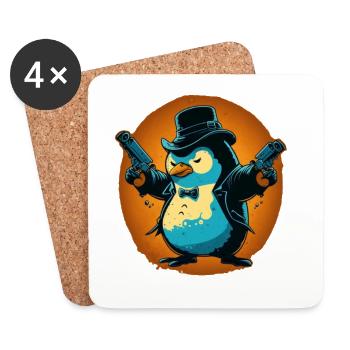 Pingouin avec pistolets et chapeau - Dessous de verre (lot de 4) - blanc - Devant