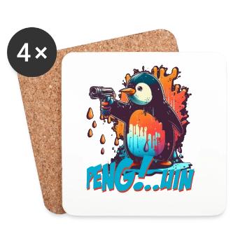 Stylo.. Guin Penguin avec pistolet - Dessous de verre (lot de 4) - blanc - Devant