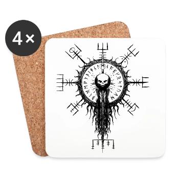 Vegvisir Totenkopf Wikinger Runen Kompass Okkult - Untersetzer (4er-Set) - Weiß - Vorne