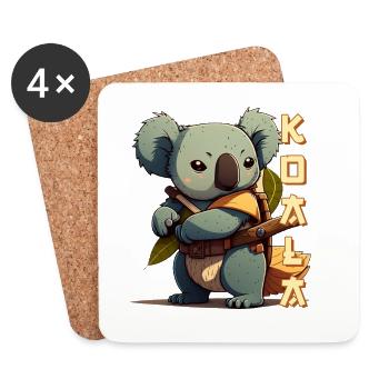 Samouraï Koala avec lettrage - Dessous de verre (lot de 4) - blanc - Devant