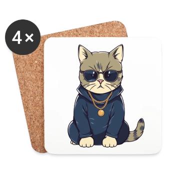 Katze mit Sonnenbrille und Hoodie - Untersetzer (4er-Set) - Weiß - Vorne