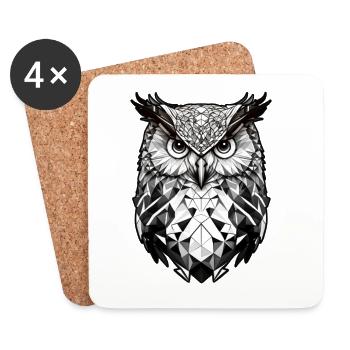 Geometrischer Eulenkopf schwarz weiss - Untersetzer (4er-Set) - Weiß - Vorne
