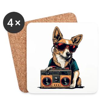 Chien avec boombox et lunettes de soleil - Dessous de verre (lot de 4) - blanc - Devant