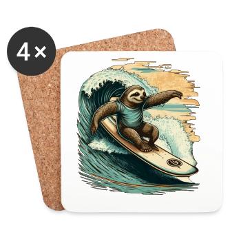 Casual sloth surfing on a big wave - Coasters (set of 4) - white - Front