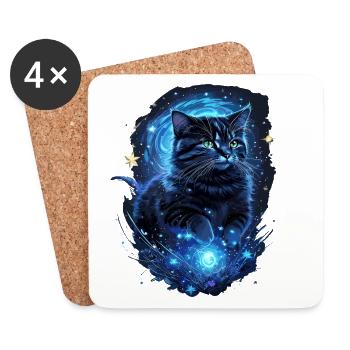 Kosmische Katzen Kunst Schwarze Katze - Untersetzer (4er-Set) - Weiß - Vorne