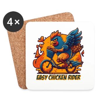 Poulet à vélo avec lettrage - Dessous de verre (lot de 4) - blanc - Devant