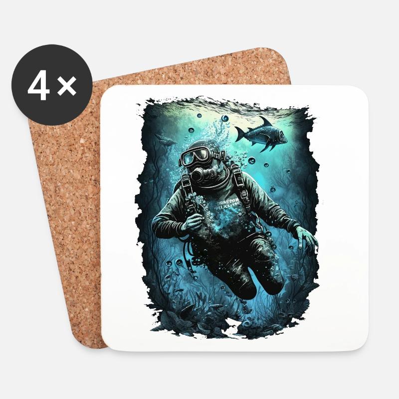 Taucher unter Wasser - Untersetzer (4er-Set) - Weiß