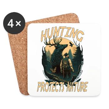 Chasseurs avec des animaux dans la forêt avec lettrage - Dessous de verre (lot de 4) - blanc - Devant