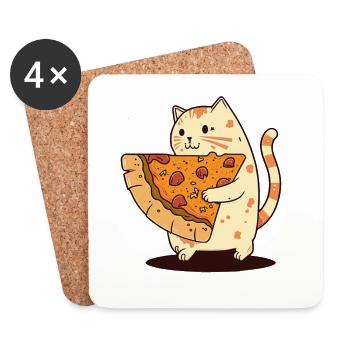 Cat carries pizza slice - Coasters (set of 4) - white - Front