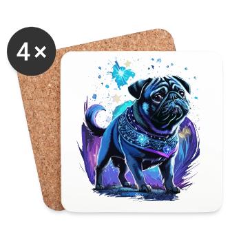 Mitternachtszauber Mops Hund - Untersetzer (4er-Set) - Weiß - Vorne