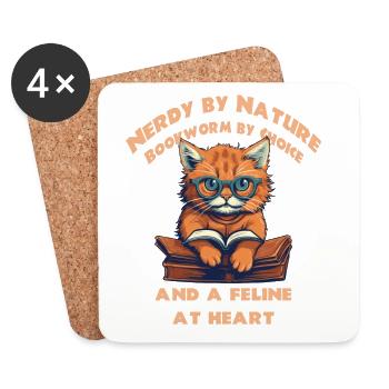Katze mit Buch - Untersetzer (4er-Set) - Weiß - Vorne