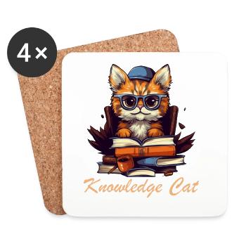 Katze mit vielen Büchern und Schriftzug - Untersetzer (4er-Set) - Weiß - Vorne