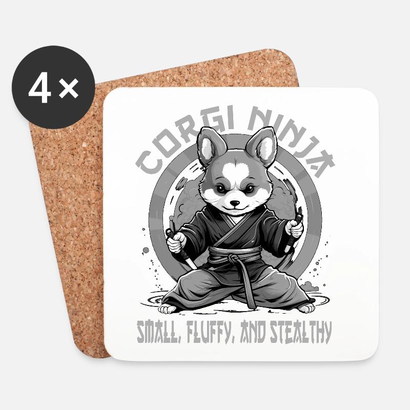 Ninja-Corgi Hund mit Schriftzug - Untersetzer (4er-Set) - Weiß