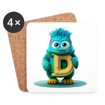 Buntes Monster mit hellem Buchstaben D - Untersetzer (4er-Set) - Weiß - Vorne