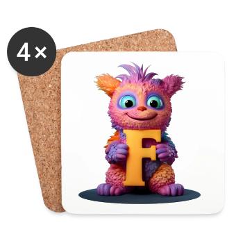Mehrfarbiges Monster mit F - Untersetzer (4er-Set) - Weiß - Vorne