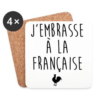 J'embrasse à la française - Humour French Kiss - Dessous de verre (lot de 4) - blanc - Devant