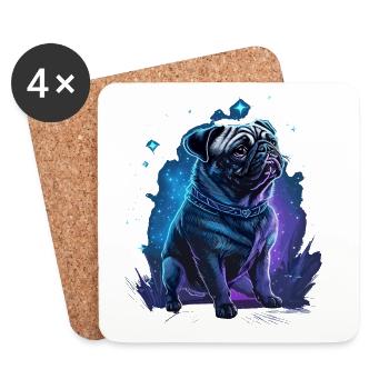 Mops Hund mit Mystischer Aura und Sternenhimmel - Untersetzer (4er-Set) - Weiß - Vorne