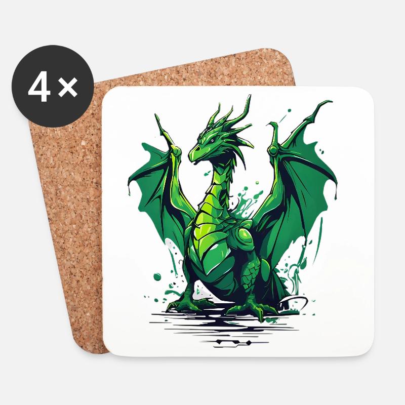 Grüner Drache - Untersetzer (4er-Set) - Weiß