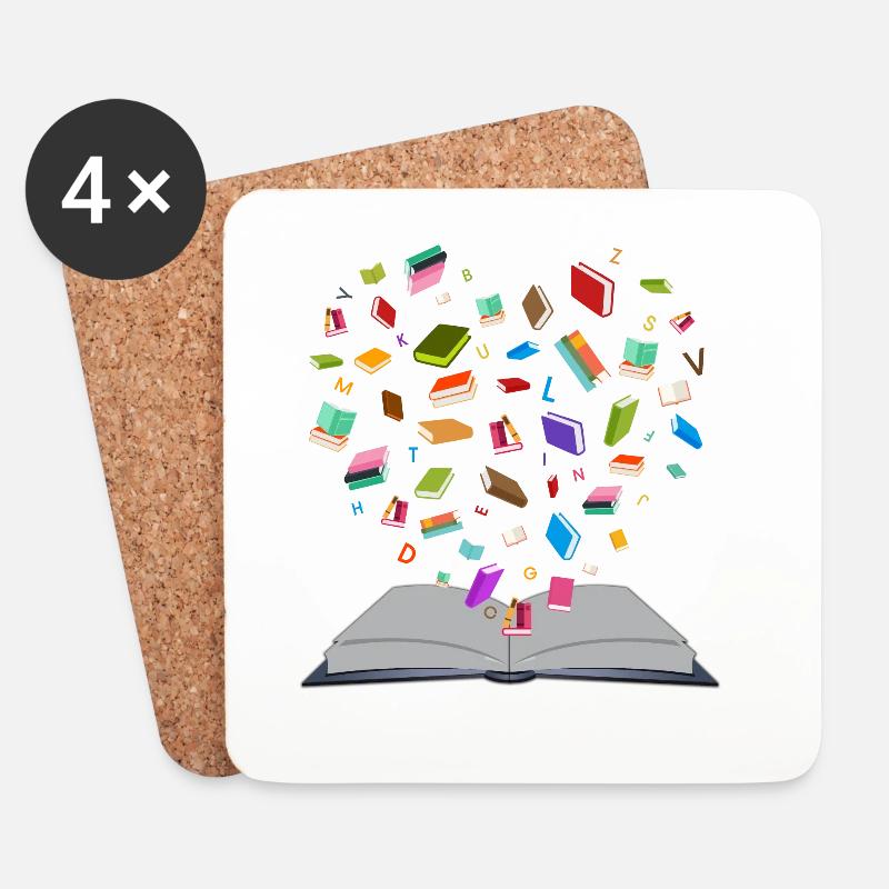 Flying Books - fliegende Bücher - Herzform - Untersetzer (4er-Set) - Weiß