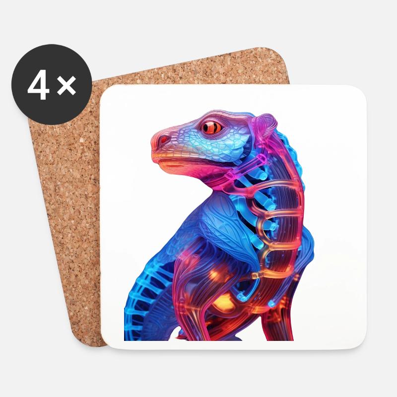 Neon Illuminated Dragon - Coasters (set of 4) - white