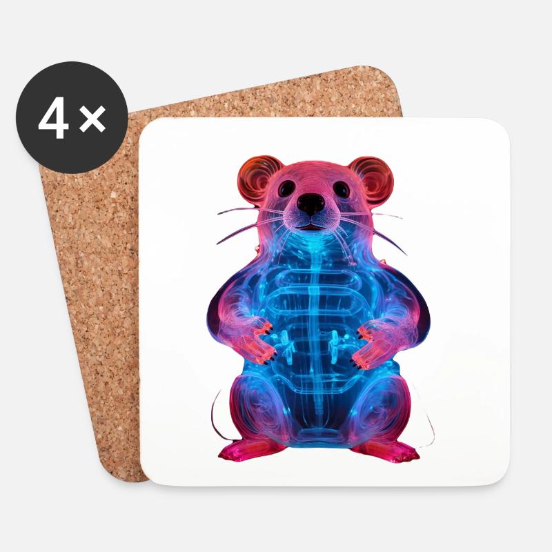 Neon-Leuchtender Ratten-Design - Untersetzer (4er-Set) - Weiß
