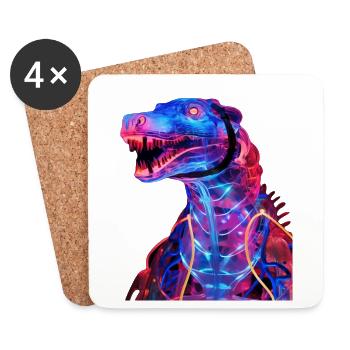 Neon-Dino mit futuristischem Flair - Untersetzer (4er-Set) - Weiß - Vorne