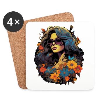 Flower portrait with sunglasses - Coasters (set of 4) - white - Front