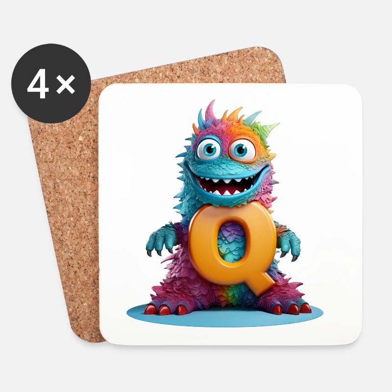 Regenbogenmonster mit Q - Untersetzer (4er-Set) - Weiß