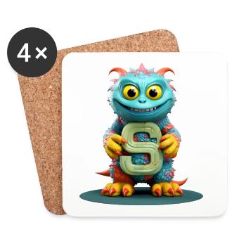 Monstre coloré avec lettre S de l’alphabet - Dessous de verre (lot de 4) - blanc - Devant