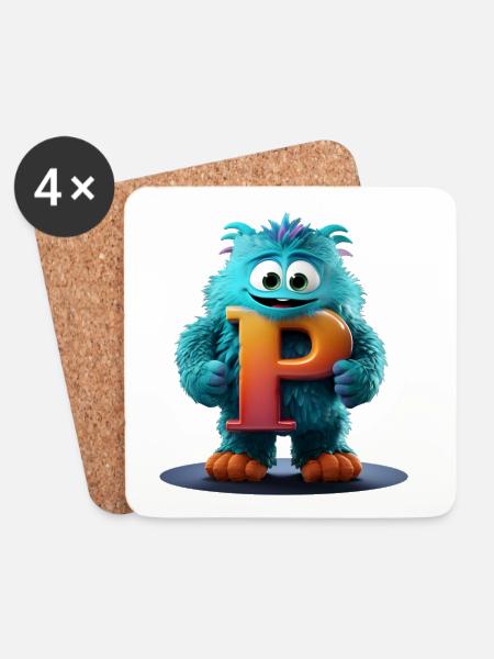Blue Monster with Giant P - Coasters (set of 4) - white