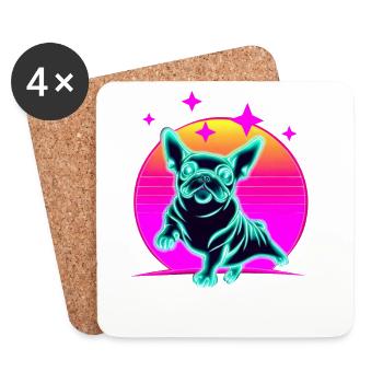 Französiche Bulldogge Synthwave Frenchie - Untersetzer (4er-Set) - Weiß - Vorne