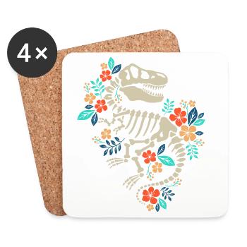 Floral Dinosaur Fossil - Coasters (set of 4) - white - Front